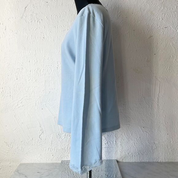 Express Light Blue Lace Trim V Neck Long Sleeve Stretch Knit Shirt - Women's XL - Picture 3 of 6